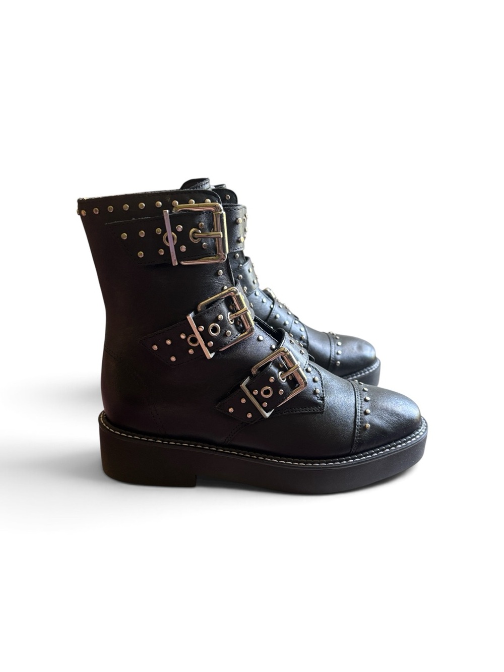 SCHUTZ Caligas Black Studded Combat Boots NIB Sz 6